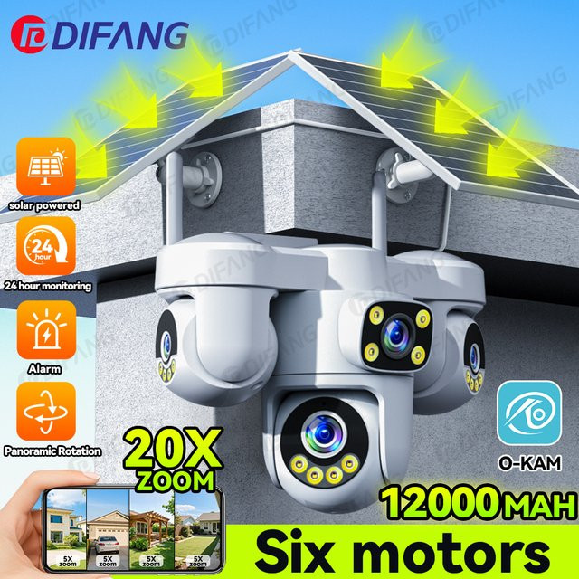 DIFANG 20MP AOV Solarkamera mit Vierfach-Bildschirm, PTZ 5X Zoom, 4G SIM-Karte, 10K Auflösung und 12000mAh Akku, Farbe: Weiß - Bild 1
