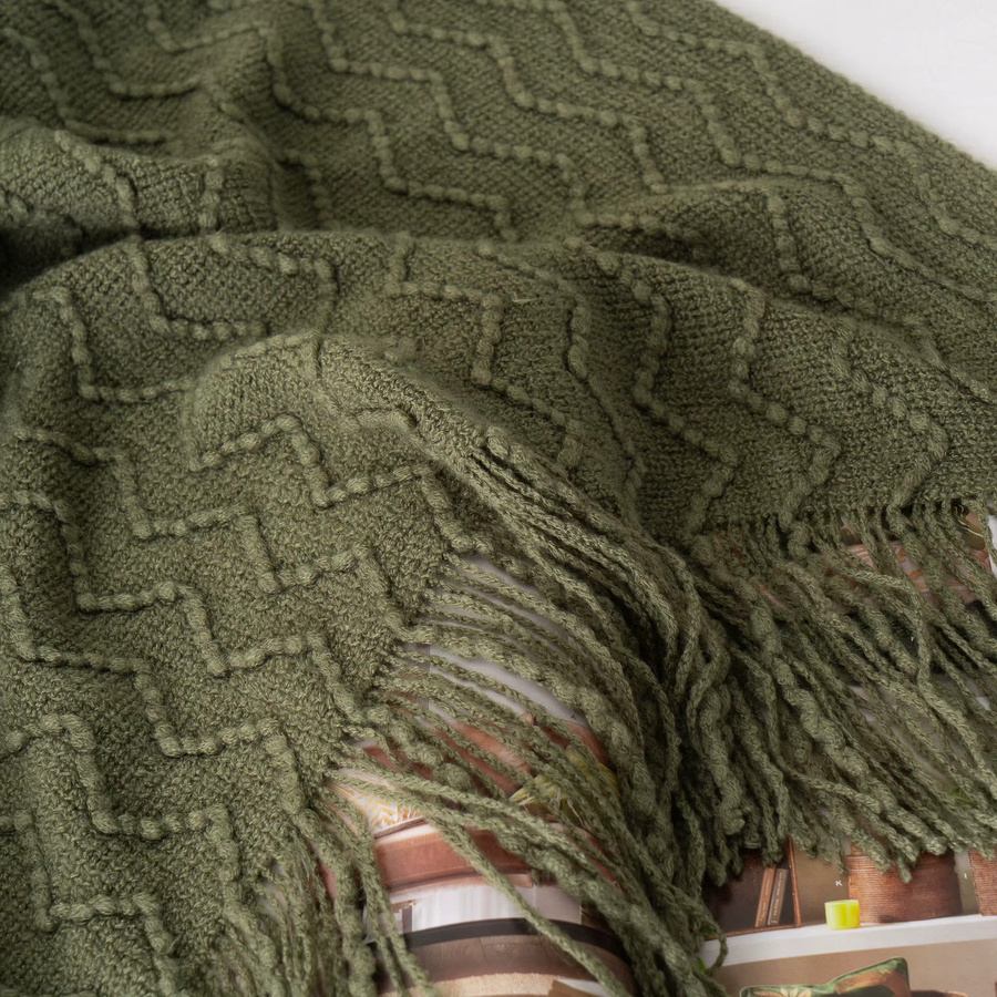 Battilo Grüne Strickdecke mit Quasten, karierte Sofadecke für das Bett, B/B/H: 152 x 127 x 1 cm - Bild 4