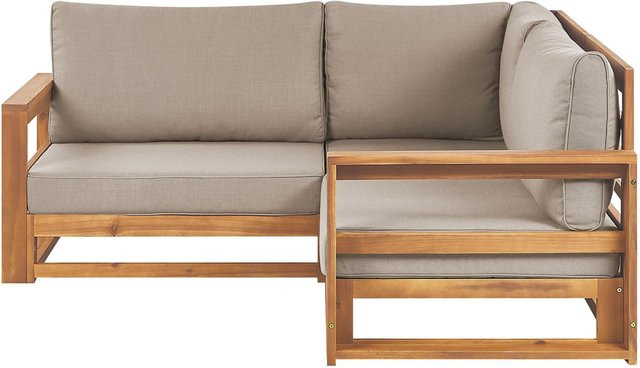 Beliani Gartensofa L-Form aus Akazienholz in Grau und Beige mit Polsterung und Kissen, B/T/H: 167 x 167 x 72 cm - Bild 1