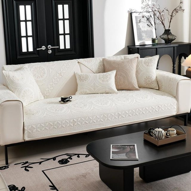 Super Six Sofa Kissen aus reiner Baumwolle, quadratisch und bestickt, rutschfest, B/T: 70 x 70 cm - Bild 1