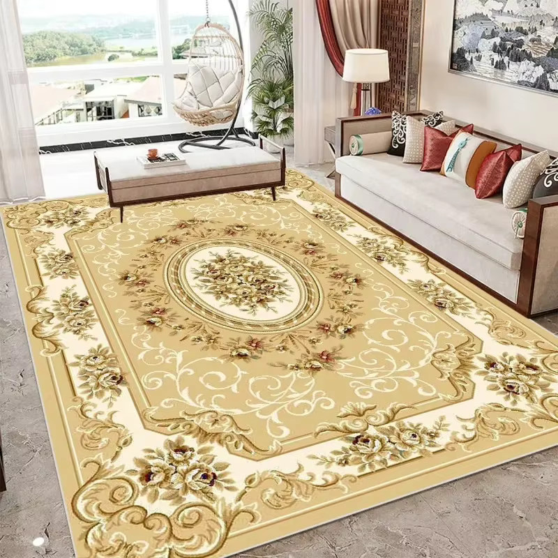 VIKAMA Vintage Wohnzimmerteppich in Beige, rutschfester Teppich im europäischen Stil für Sofa und Couchtisch - Bild 1