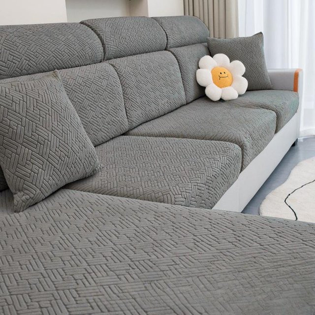 Universeller elastischer Sofabezug aus Polyester und Elasthan, grau, B/T/H: 65-85 x 65-85 x 5-20 cm - Bild 1