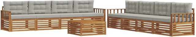 vidaXL Outdoor-Sofagarnitur 9-teilig aus Akazienholz mit Kissen in Natur und Hellgrau - Bild 1