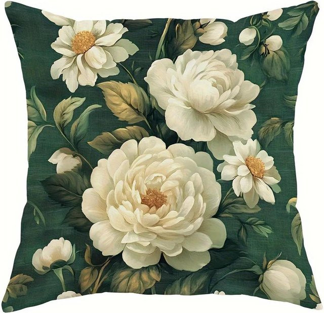 JMG Clothing Kissenbezug mit grünem Pfingstrosen-Blumenmuster aus Polyester, B/B: 45 x 45 cm - Bild 1