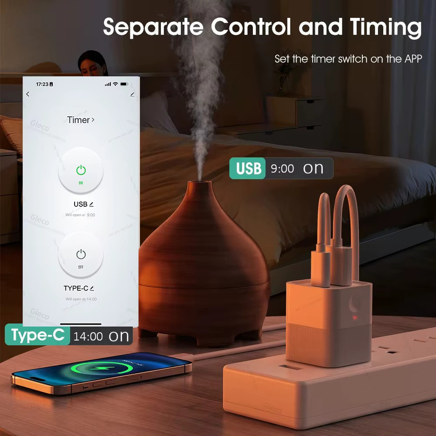 Gleco Zigbee Smart Home Adapter Schalter 2-Gang Micro USB und Typ-C in Weiß für Tuya Home Automation und Z2M - Bild 3