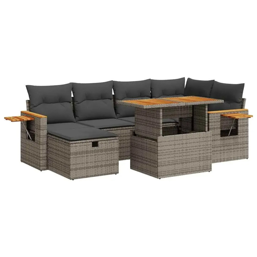 vidaXL 8-teilige Garten-Sofagarnitur in L-Form mit Kissen und Couchtisch, Grau, Poly-Rattan mit Metallgestell - Bild 2