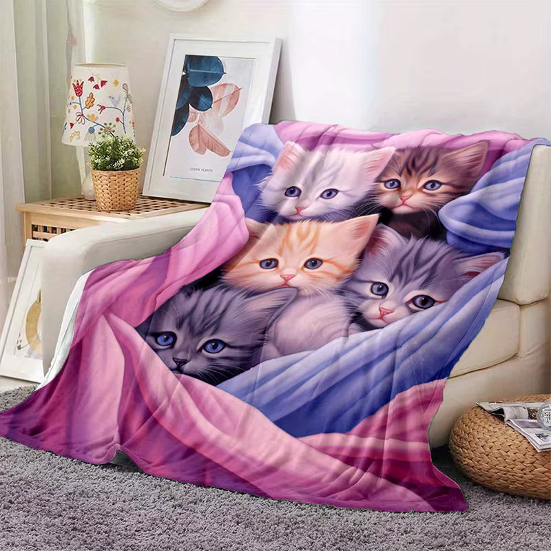 VIKAMA Flanell-Decke Multi-Cat mit Tiermotiv in Multicolour, weiche Kuscheldecke für Wohnzimmer und Kinderzimmer - Bild 3