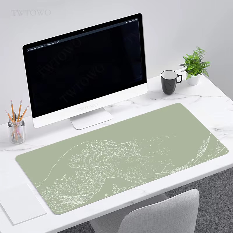 TWTOWO Gamer Mousepad XL in Grün mit japanischem Wellen-Design aus Naturkautschuk - Bild 3