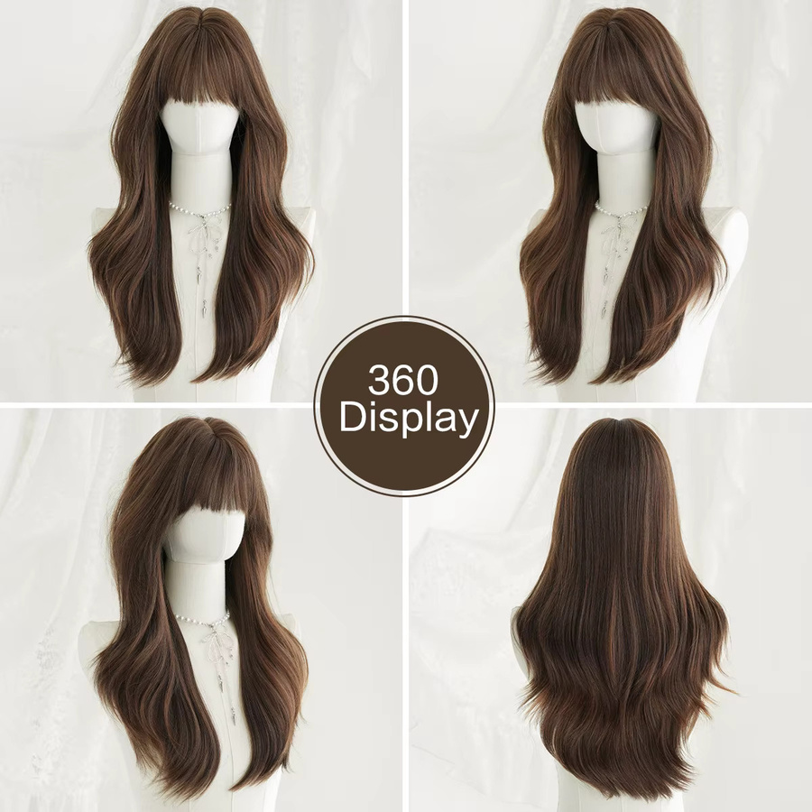 7JHH WIGS Perücke, mokkabraun, lang, gerade, mit Pony, Damen - Bild 3