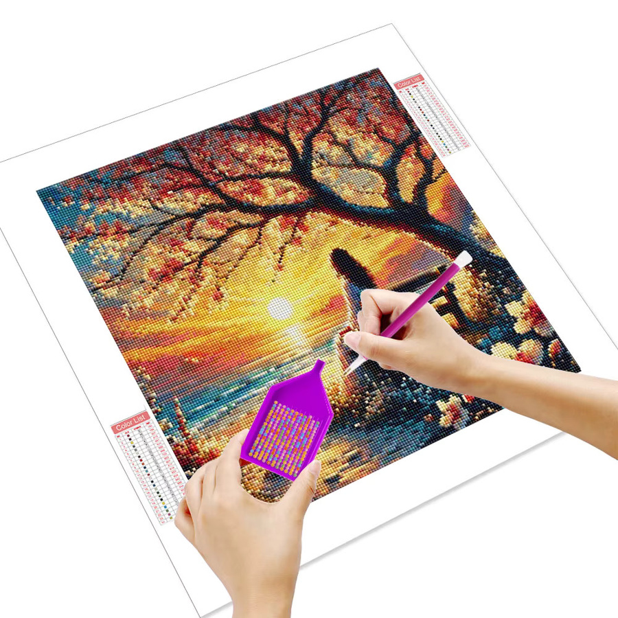 HUACAN Diamant-Malerei Set Friedlicher Sonnenuntergang mit Frau, 5D Diamant-Stickerei und 3D-Mosaik-Kunst-Dekor aus Acryl, B/H: 20 x 20 cm - Bild 2