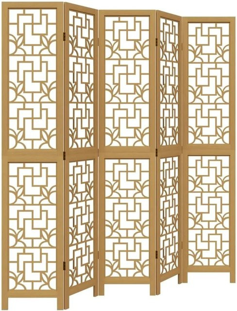 vidaXL 5-teiliger Raumteiler aus Massivholz Paulownia in Braun mit geometrischem Design, Höhe: 180 cm, Breite: 200 cm - Bild 1