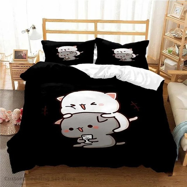 Bettwäsche-Set Binchi Outdoor Product mit Bubu Dudu Cartoon-Bär und Panda Design, Schwarz, Material Mikrofaser, Breite: 135 cm, Länge: 200 cm - Bild 1