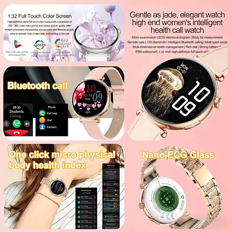 LIGE Gesundheits-Smartwatch für Frauen in Pink mit AMOLED HD-Bildschirm, IP68 wasserdicht, Blutdruckmessung und Bluetooth-Anruffunktion - Bild 5