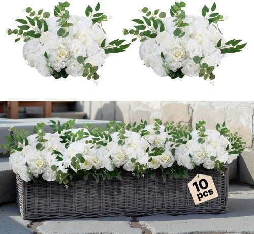 VEVOR Kunstblumen-Arrangement aus weißen Rosen, 10 Stück Blumenkugeln für Hochzeitsdekoration und Tischdekoration, Durchmesser: 45 cm - Bild 1