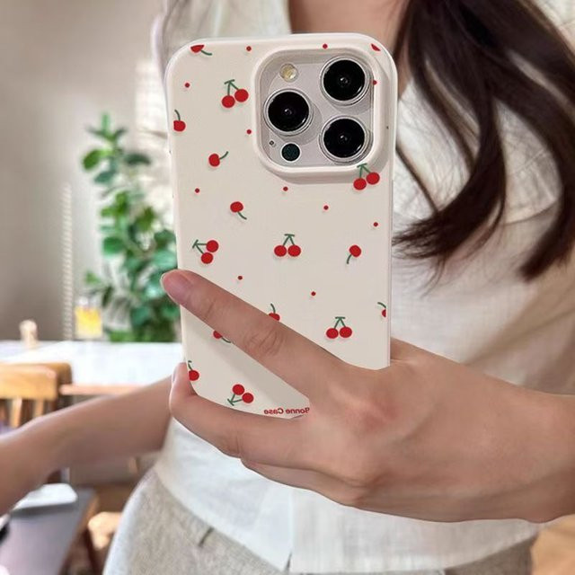 Niedrige Silikonhülle mit Cartoon-Kirsch-Lichee-Muster für Apple iPhone 11 bis iPhone 17 Pro Max in Blau - Bild 1