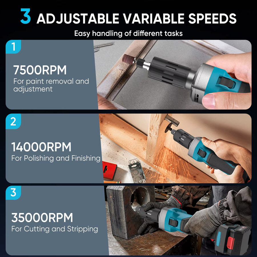 Makita kabelloser bürstenloser Stabschleifer mit 2000 W und 4 Geschwindigkeitsstufen, 35.000 U/min, passend für 18 V Akku, Blau - Bild 4
