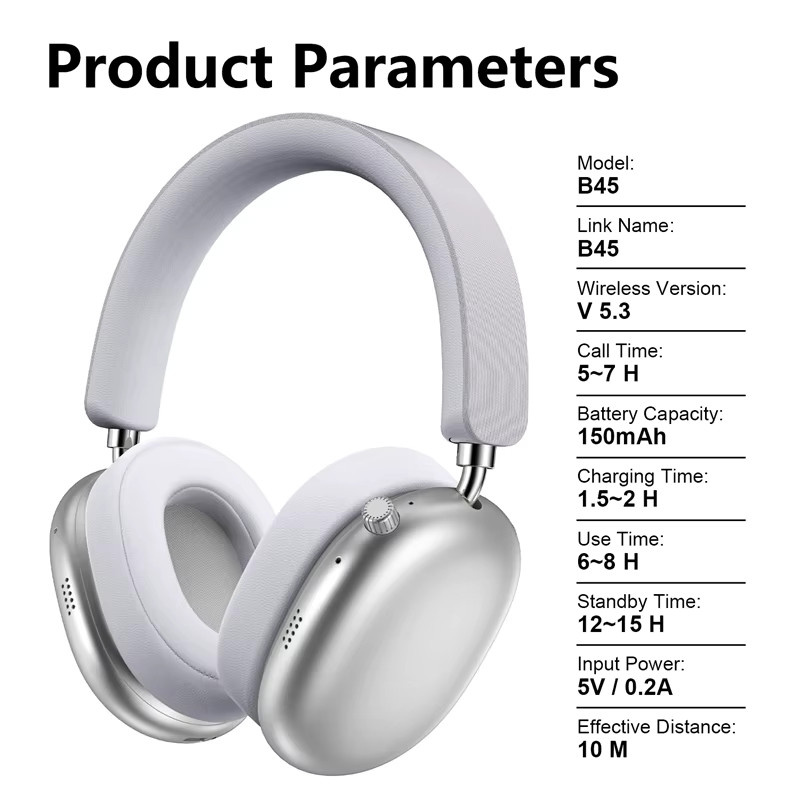 BMAD Drahtlose Bluetooth Over-Ear Kopfhörer mit Noise Cancelling und Mikrofon in Silber - Bild 4