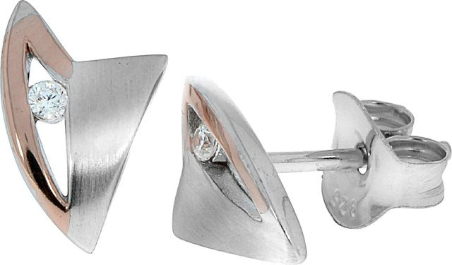 Zeeme Ohrringe 925 Silber, zweifarbig, Zirkonia, Damen - Bild 1