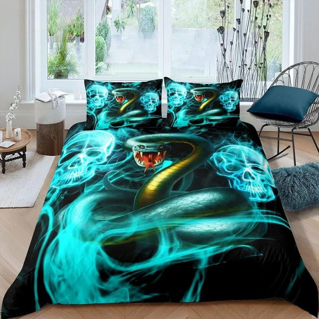 Bettwäsche Set mit 3D Schlangen- und Palmblatt-Motiv in Schwarz, King Size aus Mikrofaser für Kinder, Teenager und Erwachsene, B/H: 133 x 70 cm - Bild 1