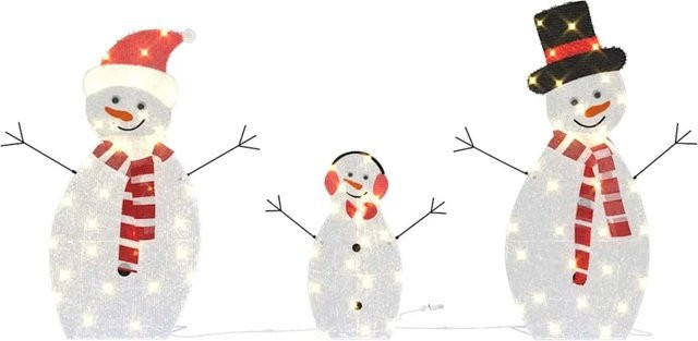 vidaXL Beleuchtete Schneemann Familie aus Polyester in Warmweiß, 3 Stück - Bild 1