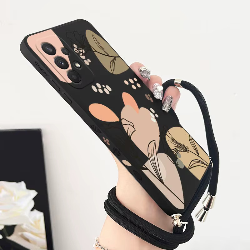 Silikon Handytasche mit Blumen-Design und Crossbody Lanyard für Samsung Galaxy A54 A53 A52 A52S A34 A24 A73 A04S A04E A03 in Grün - Bild 2