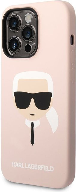 Karl Lagerfeld Silikon Hülle für Apple iPhone 14 Pro Max in Rosa mit Karl's Head Design - Bild 1