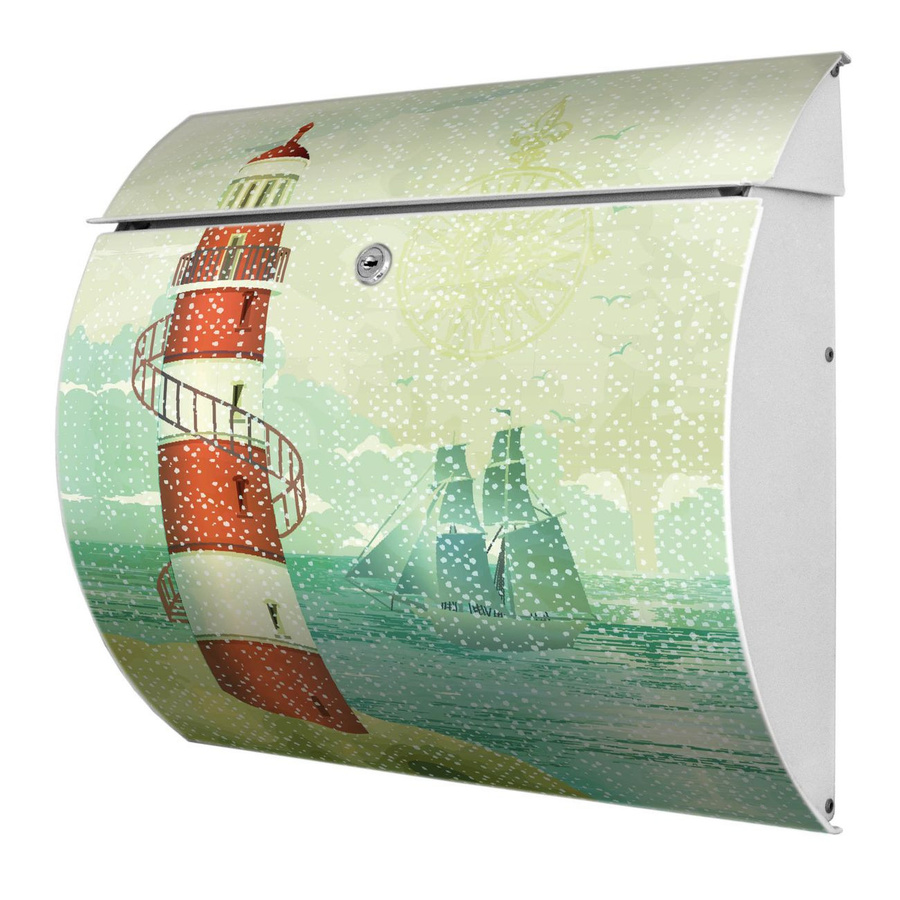 Wandbriefkasten banjado Toscana von Burg-Wächter mit Leuchtturm-Motiv in Weiß, B/H/T: 38 x 33 x 11 cm - Bild 1