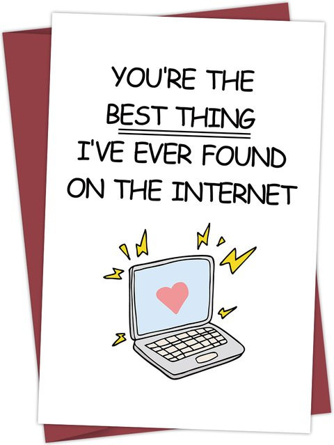 Lustige Online-Dating-Grußkarte für Jubiläum oder Geburtstag, Cyber-Love-Karte in Weiß für Sie und Ihn - Bild 1
