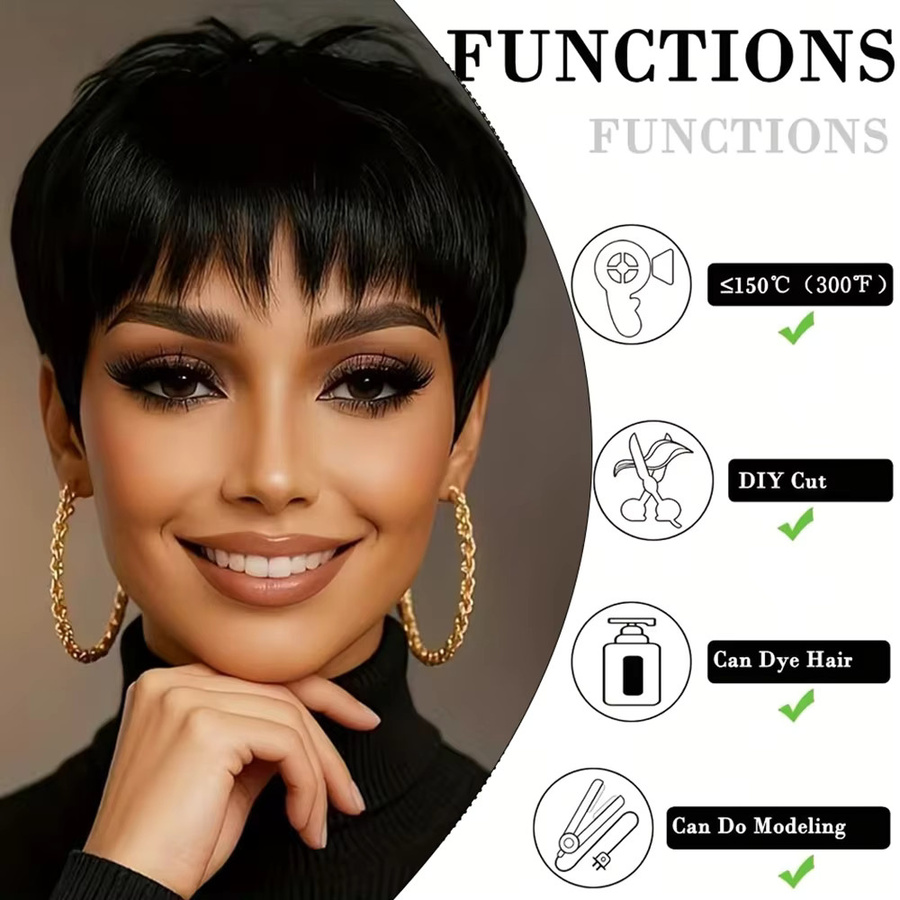 OYM HAIR Pixie-Schnitt-Perücke, 5 Zoll, 180 % Dichte, Echthaar, Damen - Bild 3