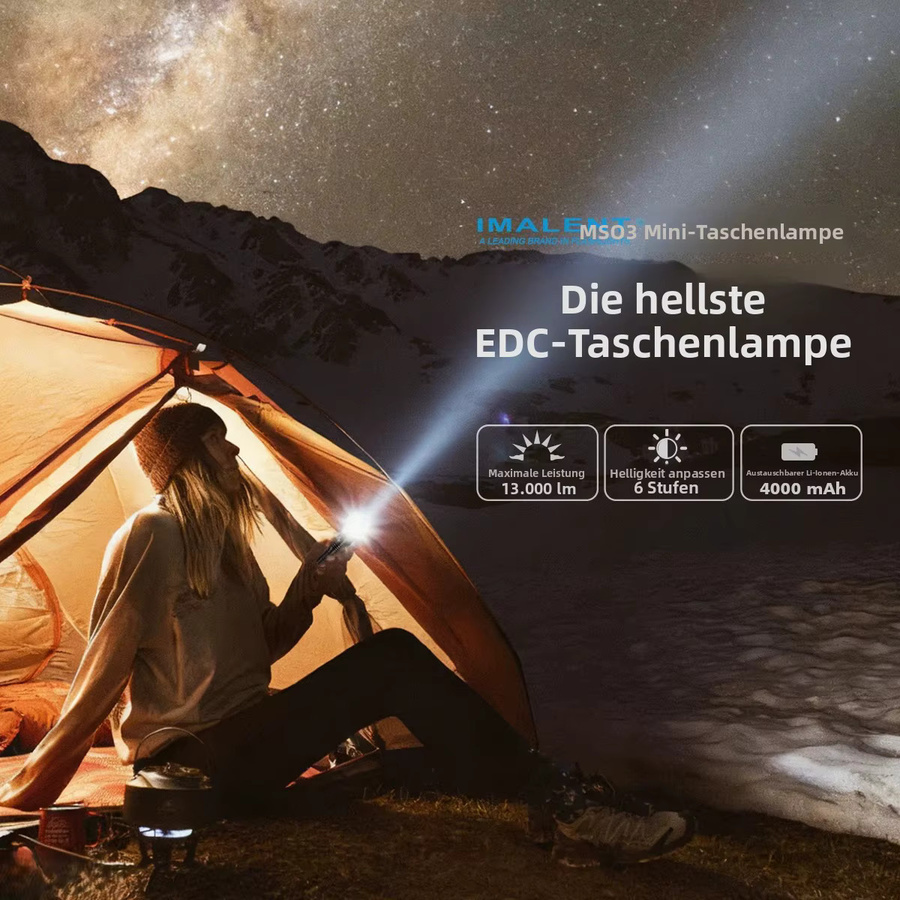 IMALENT MS03 EDC Taschenlampe Schwarz mit 13000 Lumen CREE XHP70.2 LED, Typ-C wiederaufladbar, 324m Reichweite und IPX8 Wasserdichtigkeit - Bild 3
