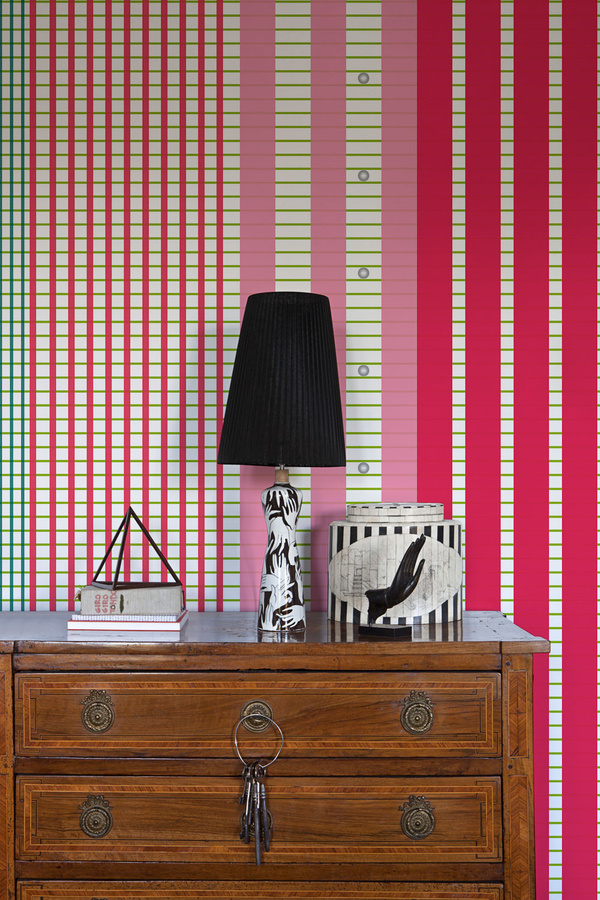 Coordonné Panorama Tapete Costa in Rot und Multicolour mit Streifenmuster aus Papier und Textil - Bild 1