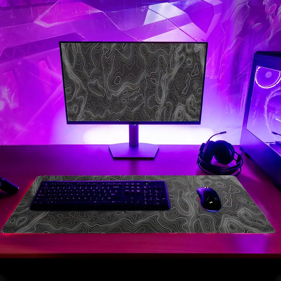 MOUPING XXL Gaming Mauspad mit topografischer Textur in Schwarz, rutschfeste Basis und genähten Kanten für Gaming und Büro - Bild 5