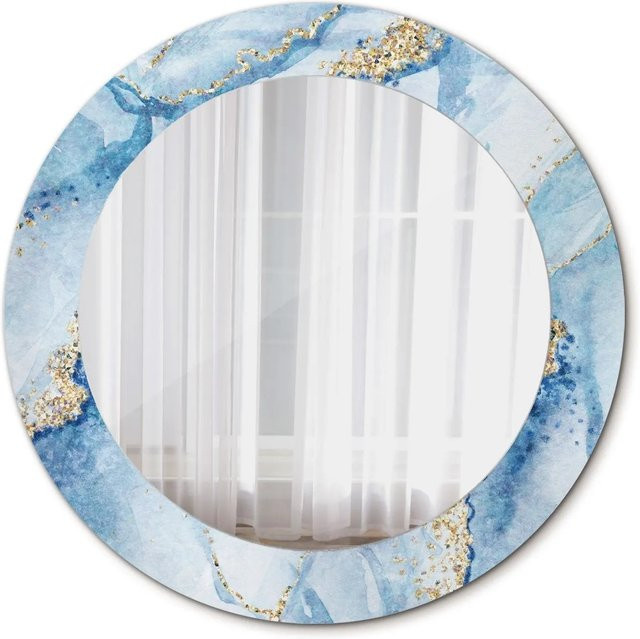 Tulup Runder Wandspiegel mit blauem Marmor-Design und Gold-Ornamenten, Durchmesser: 60 cm - Bild 1