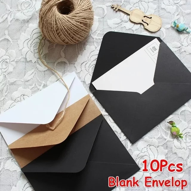 10 Stück Kraftpapier-Umschläge im Retro-Stil in Schwarz und Weiß für Karten und Postkarten - Bild 1