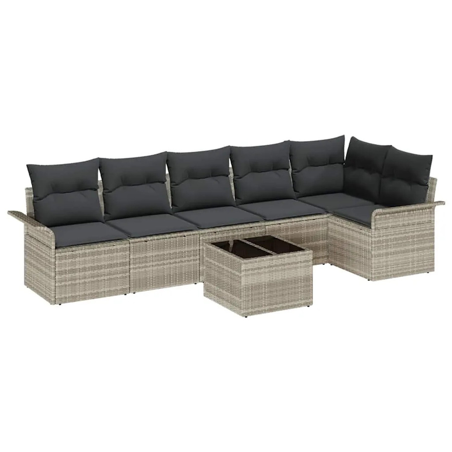 vidaXL Garten-Sofa-Set aus Polyrattan in Hellgrau, 7-teiliges L-Shape Lounge-Set mit Kissen für Garten, Balkon und Terrasse - Bild 2