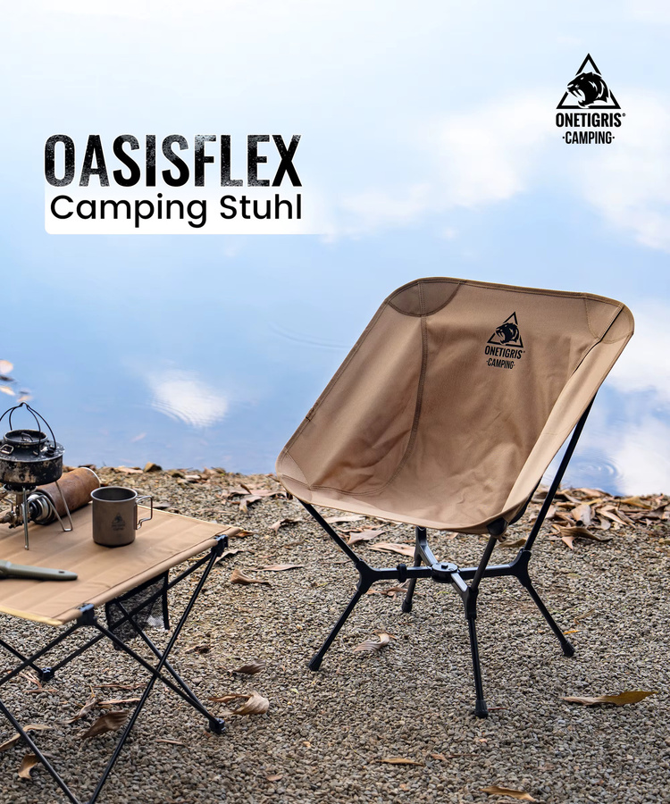 ONETIGRIS OasisFlex Tragbarer Campingstuhl in Braun mit Tragetasche, leichter Klappstuhl für Outdoor, Strand und Picknick - Bild 2