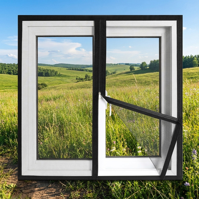 TranquilTouch Insektenschutz Netz für Fenster in Schwarz, selbstklebend und wiederverwendbar mit Reißverschluss, Breite: 140 cm, Höhe: 60 cm - Bild 1