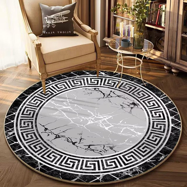 Runder Teppich JGJG in Gold und Grau, moderner geometrischer Design, rutschfest und waschbar, Durchmesser: 100 cm - Bild 1