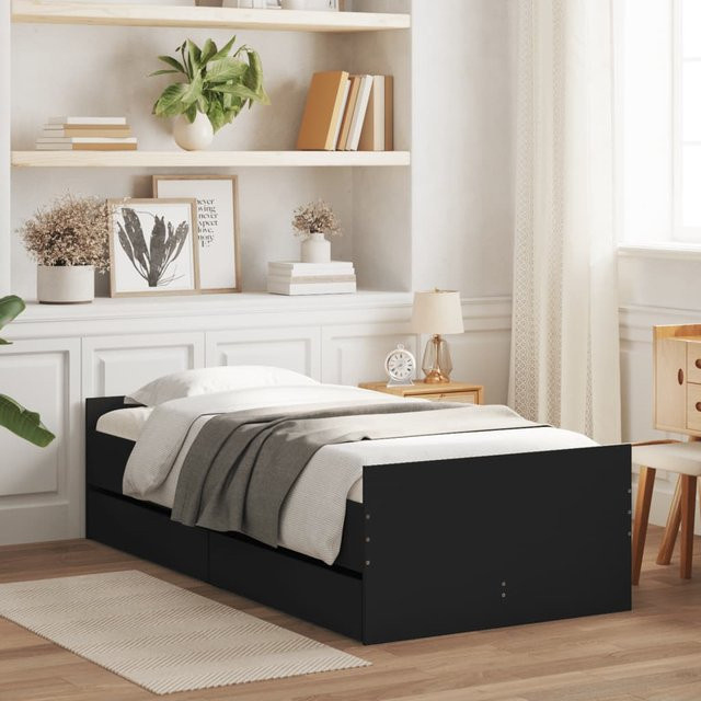 vidaXL Bettrahmen mit Schubladen in Schwarz, Modernes Design aus Holzwerkstoff, B: 75 cm, L: 190 cm - Bild 3