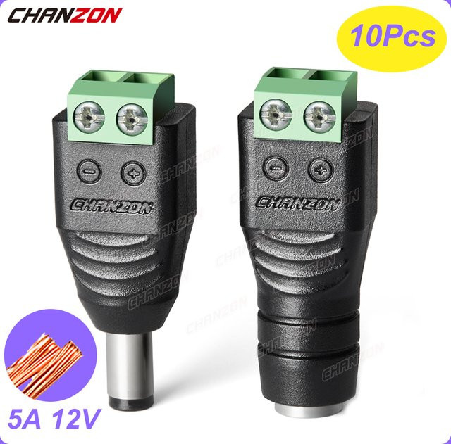 CHANZON 10er Set DC-Stromanschlussbuchsen 2,1 mm x 5,5 mm als Schraubadapter in Schwarz für LED-Streifen und CCTV-Kameras - Bild 1