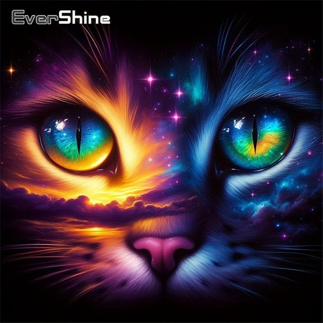 Evershine Diamant-Stickerei Mosaik-Katze als quadratisches Kunsthandwerk in Multicolour, Breite: 20 cm, Höhe: 20 cm - Bild 1