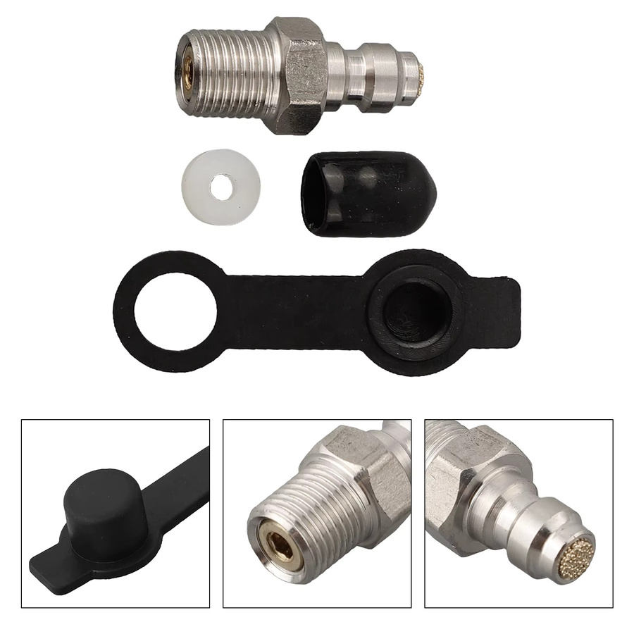 Vibratite Pneumatisches Schnellkupplungsset aus Edelstahl für 8-mm-Schlauch mit M10x1-Stecker-Adapter und Staubkappe in Silber und Schwarz - Bild 4