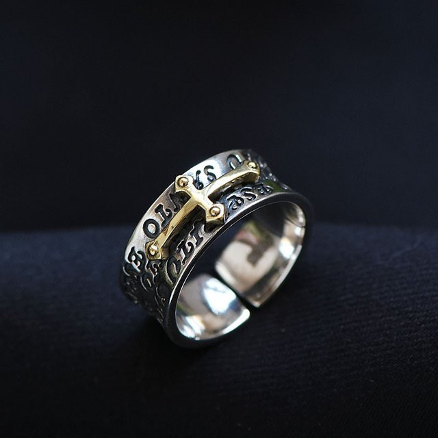 LENNIK Ring Retro Kreuz Graffiti, Silber, Punk, Unisex - Bild 1