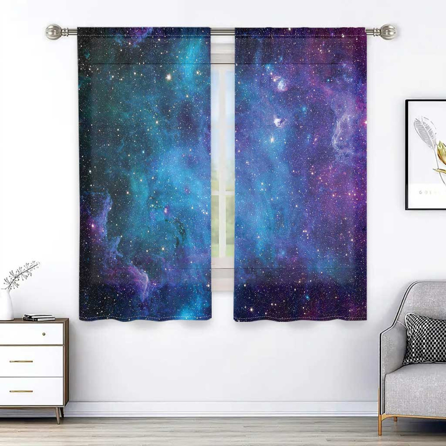 2er Set Moderne Galaxy Vorhänge mit 3D Cosmic Sternen-Druck, halbtransparent, Mehrfarbig, B: 150 cm, H: 166 cm - Bild 2