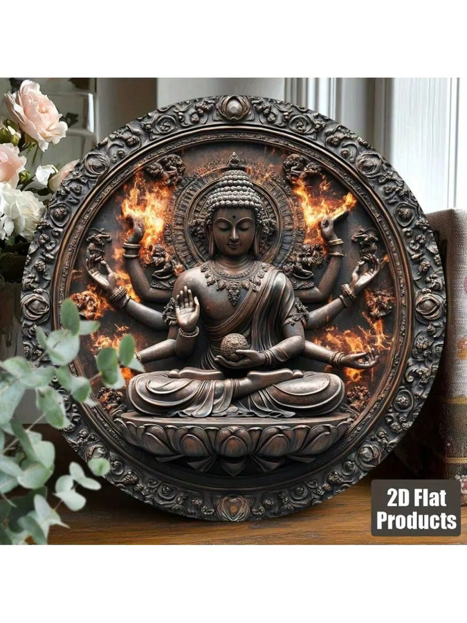 CIFBUY Vintage Tausendhändiger Buddha Aluminium-Schild, Runde Wanddekoration im Zen-Stil, Durchmesser: 20,32 cm - Bild 5