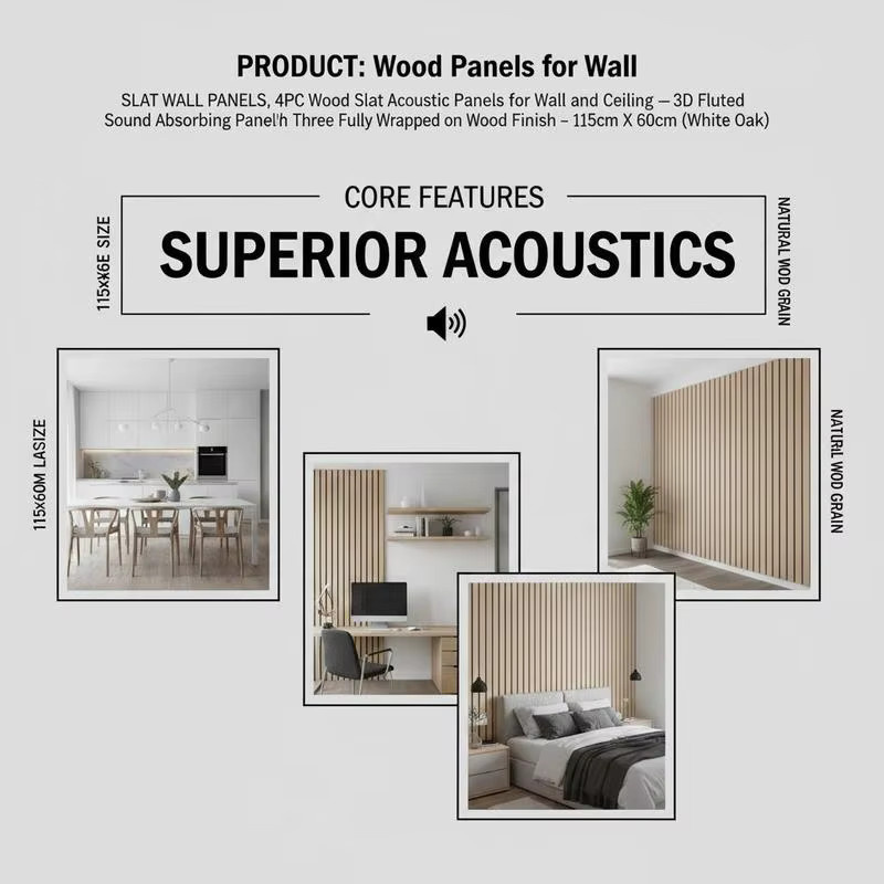 4-teiliges Set Akustikpaneele aus Holz für Wand und Decke, schallabsorbierende 3D Wandverkleidung in Holzoptik, Farbe: Braun, Breite: 60 cm, Höhe: 115 cm - Bild 4