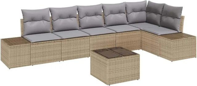 vidaXL Gartensofa-Set in L-Form mit Couchtisch und integriertem Stauraum aus Poly-Rattan in Beige und Hellgrau - Bild 1