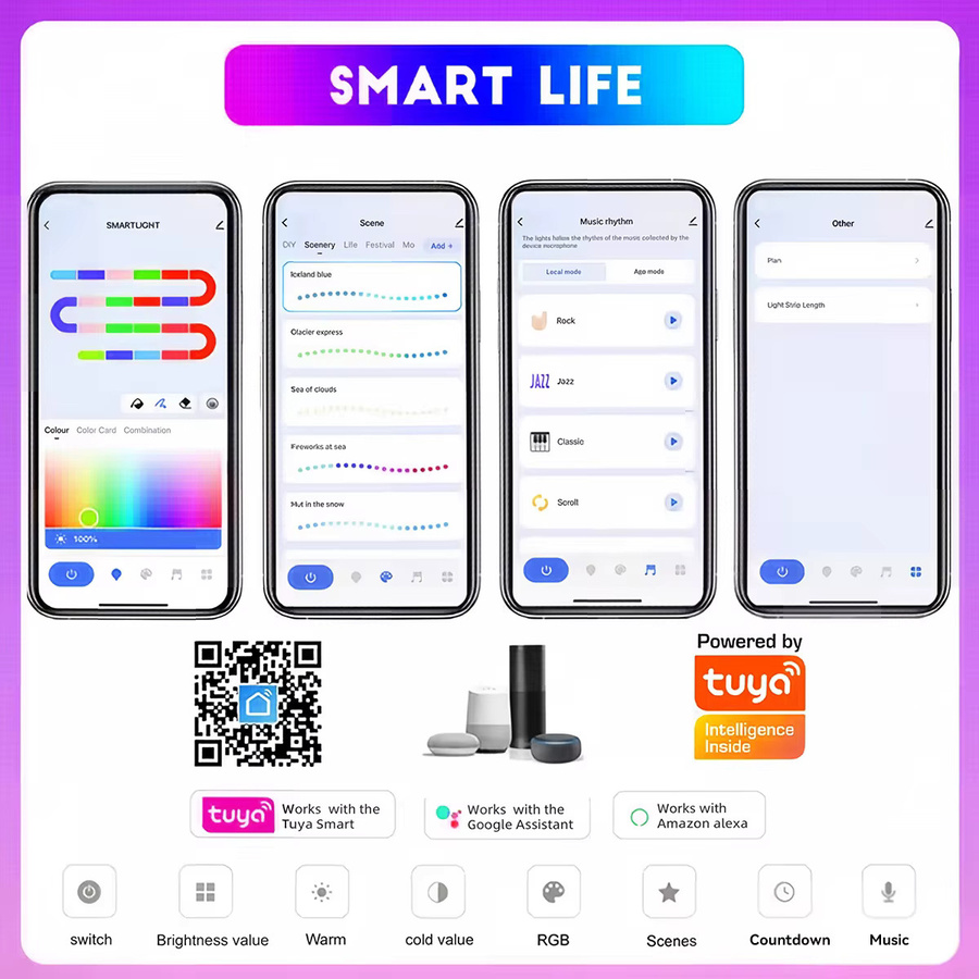 Tuya WiFi RGBIC LED-Lichtstreifen mit Musik-Synchronisation, USB-betrieben, kompatibel mit Amazon Alexa, Multicolor, inkl. Fernbedienung - Bild 3