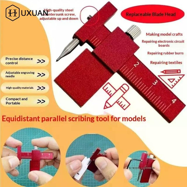 HUXUAN Paralleles Anreißlineal aus Metall in Rot für professionelle Konturpositionierung und präzises Anreißen - Bild 1