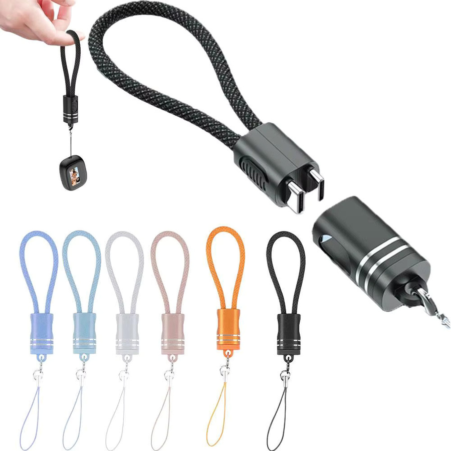 2-in-1 USB-C Schnellladekabel mit Schlüsselband als tragbarer Schlüsselanhänger, 60W, Orange - Bild 2